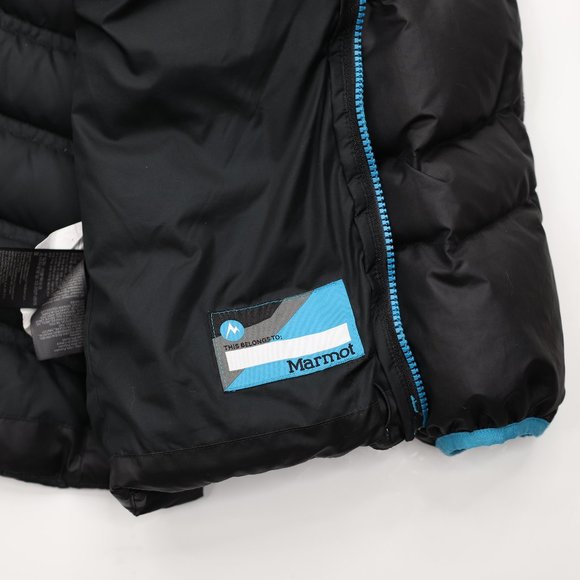 Marmot Stockholm Down Puffer Jacket Hoodie Fill Power 700 - Size XL - Black/Blue - Picture 6 of 8